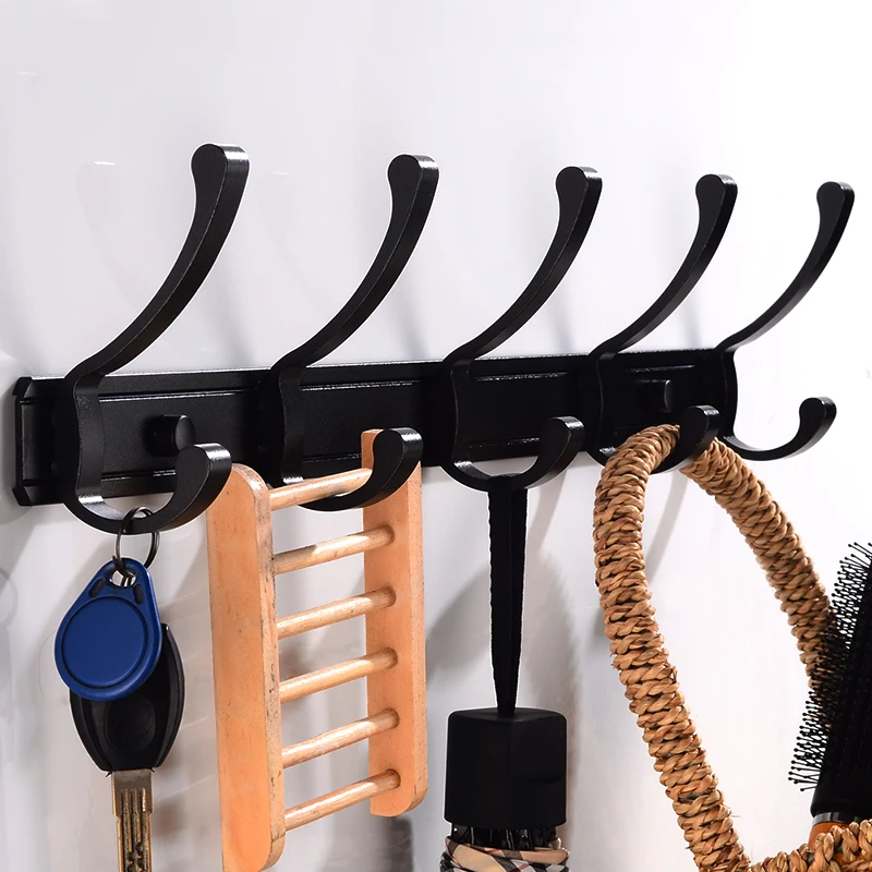 Robe Hooks Wall Mounted Clothes Hook Hangers Space Aluminum Black Towel Door Decorative Coat Rack Bath Accessories | Обустройство