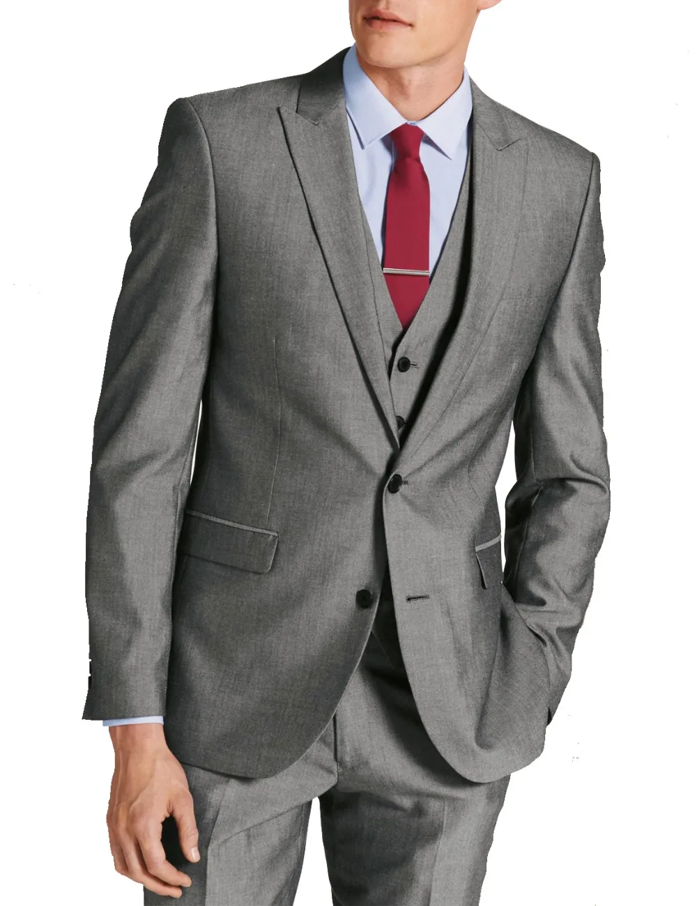 

Men's 3 Piece 2 Button Closure Collar Fit Gray Suits Sets For Wedding Event With Modern Designed For Wedding Men Suits
