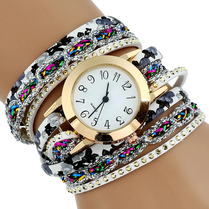 Женские многослойные кварцевые часы с круглым циферблатом и кожаным ремешком|wrist