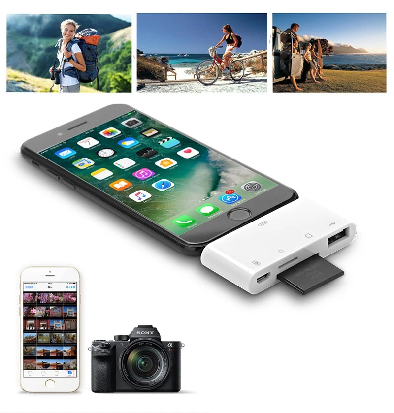 4в1 OTG кард-ридер iOS Телефон SD TF карта памяти ПИСАТЕЛЬ USB 2,0 Комплект для подключения камеры Адаптер для iPhone X XS MAX XR 6 7 8 iPad