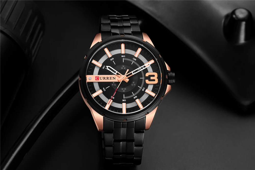 Часы CURREN Мужские кварцевые модные роскошные черные повседневные деловые из