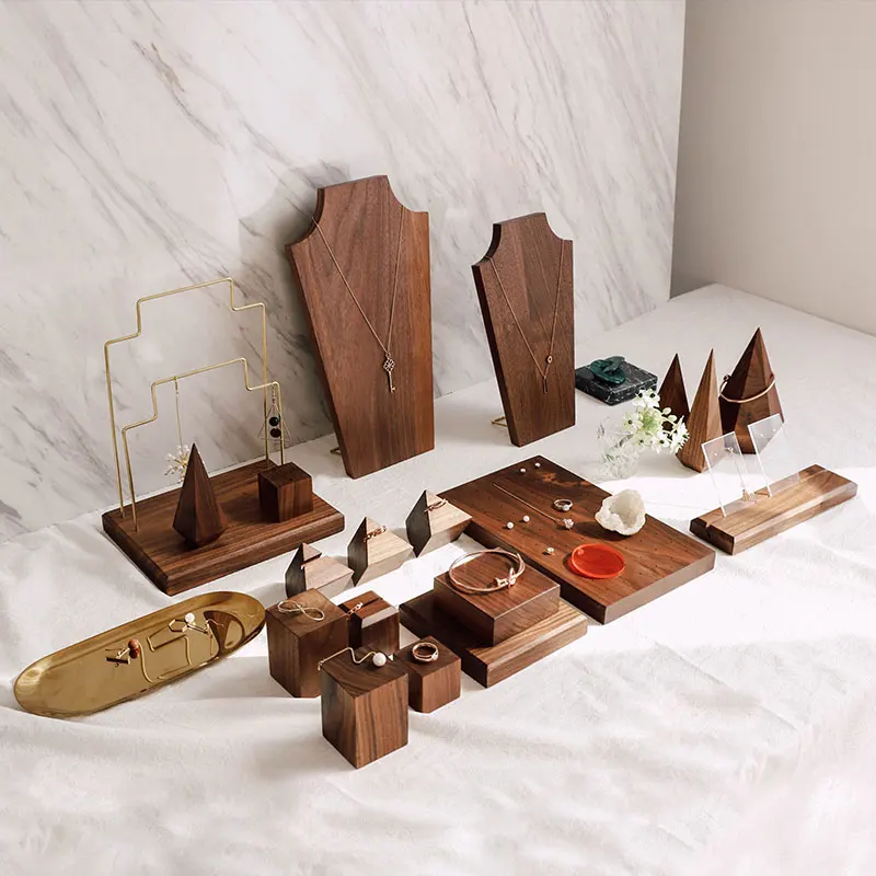 

Black Walnut Wood Jewelry Display Holder Earrings Pendant Necklace Ring Bracelets Bangle Display Stand Jewelry Display Rack