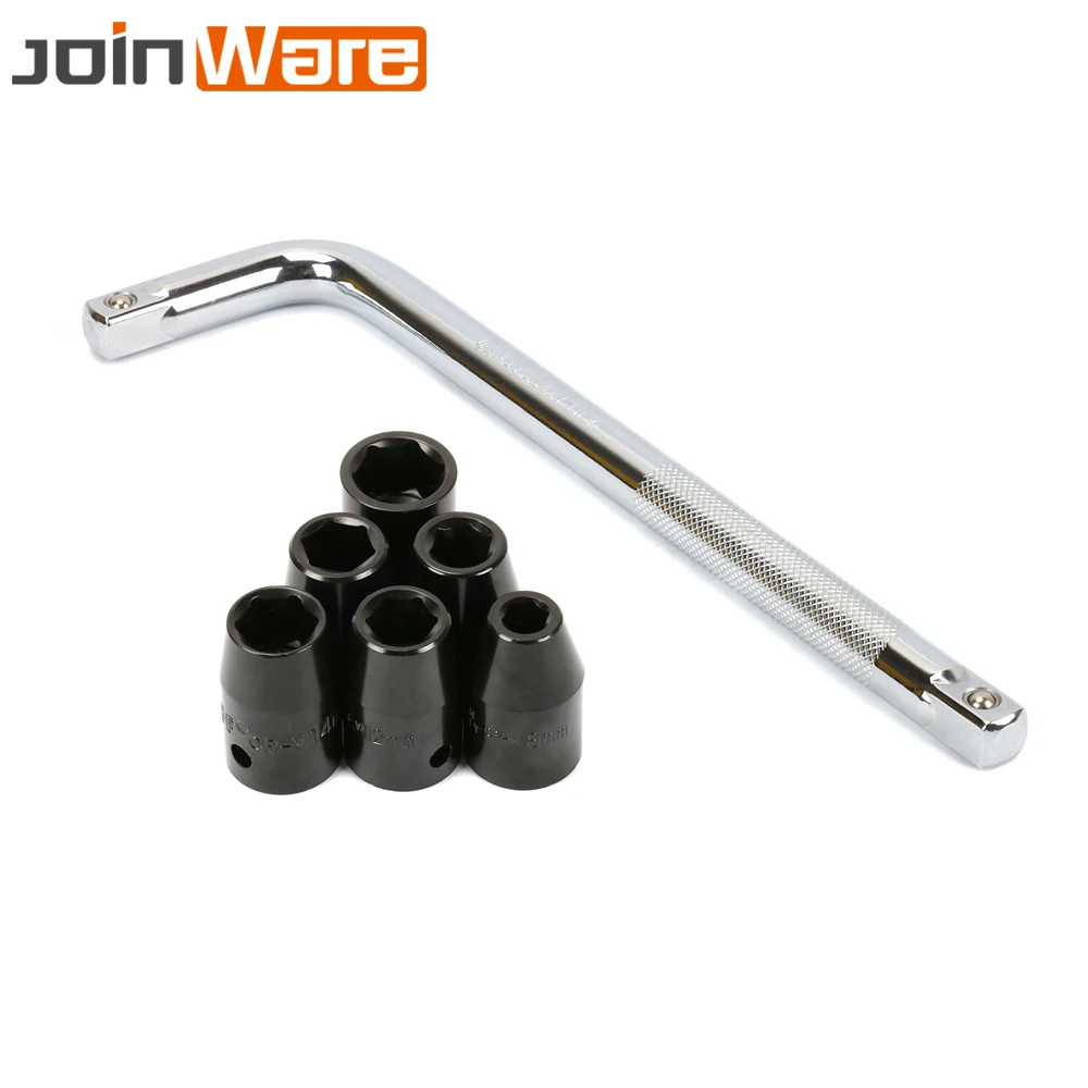 

1Pc 10" L-Handle Square Socket 1/2" Drive Curved Rod Extension Socket L Wrench Hand Tool + 6Pcs Standard 6 Point Hex Socket CR-V