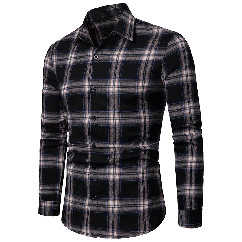 Free Shipping 2019 New Arrival Men's Business Spring and Autumn Plaid Casual Long Sleeve Mens Shirt | Мужская одежда