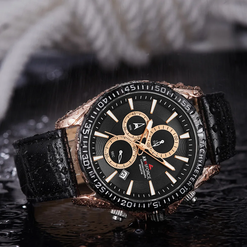 ARMIFORCE модные Авто Дата Мужские кварцевые наручные часы бизнес кожа Хронограф