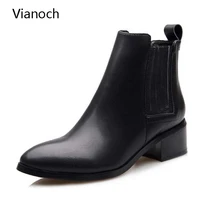 vianoch new fashion woman ankle boots warm fur womens shoes block heel shoe lady black pointed toe wo1808147