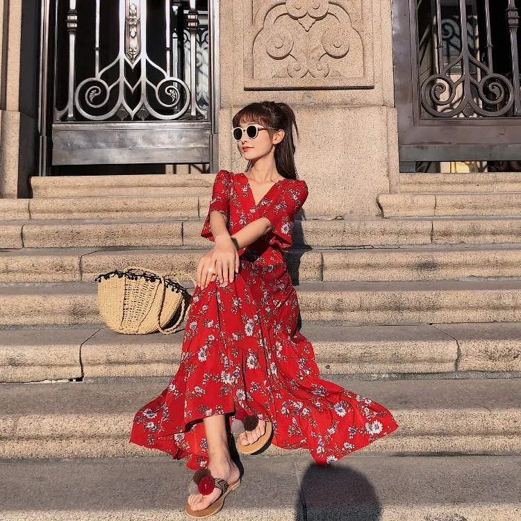 Летнее женское плиссированное платье повседневное ТРАПЕЦИЕВИДНОЕ ПЛАТЬЕ с