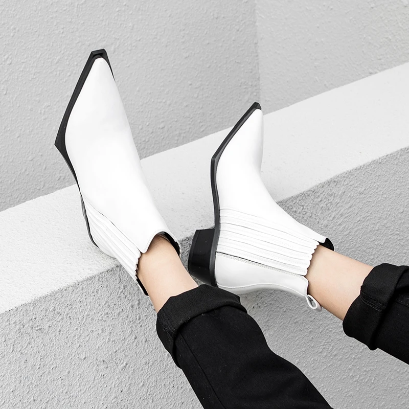 

SIMLOVEYO 2019 new arrival ankle boots for women genuine leather autumn Spring boots pointed toe punk new boots ladies shoes