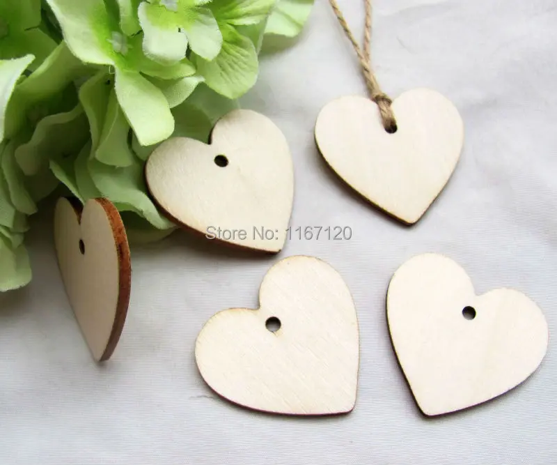 Деревянные бирок в форме сердца 200 шт. подарочные с джутовой ниткой 40 мм * 37 мм|wedding