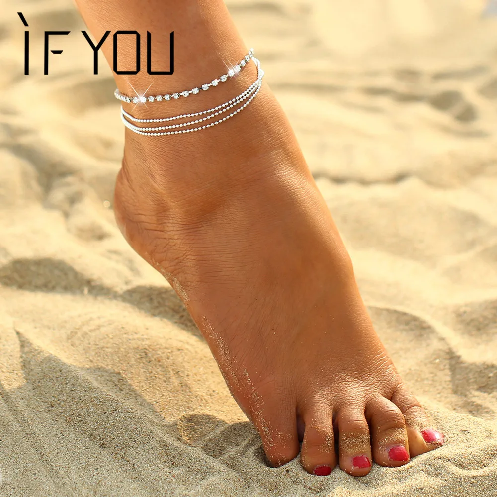 Если вы 4 слоя очарование Кристалл Блеск Серебряный цвет обернуть ножной браслет