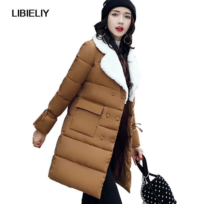 Красивая Женская зимняя длинная Базовая куртка с отложным воротником женское