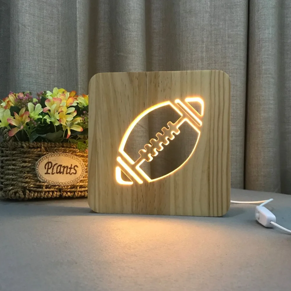 Деревянная Светодиодная лампа американского футбола с выемкой дизайнерская