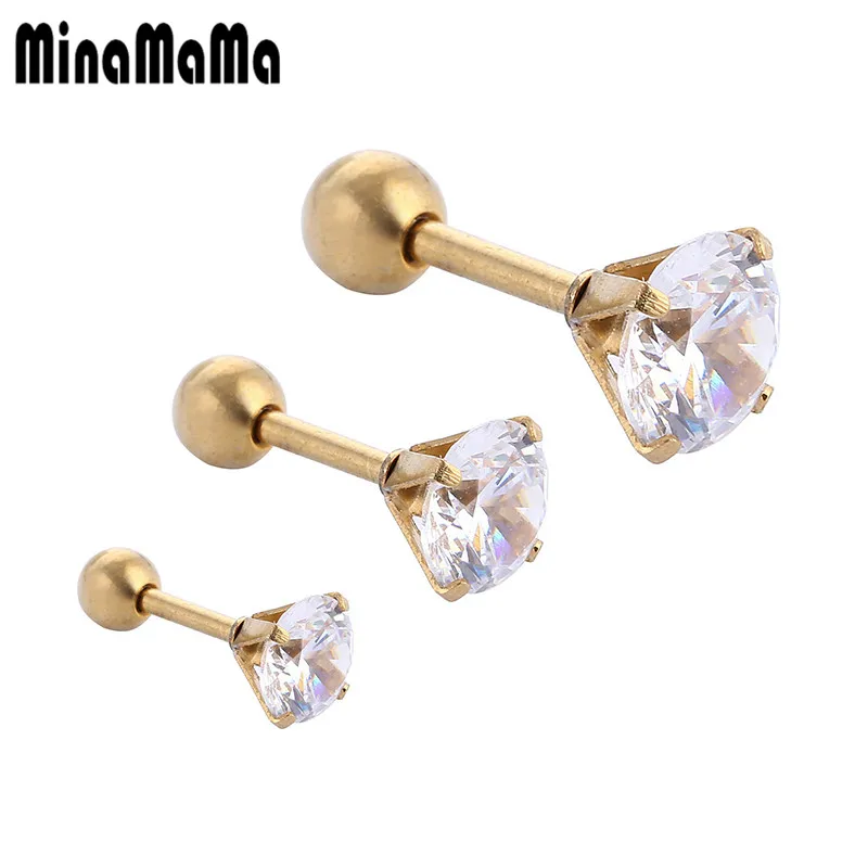 Серьги гвоздики из нержавеющей стали с цирконом 3 шт./комплект|medical earring|stainless steel