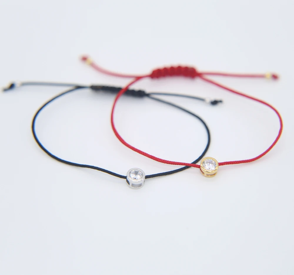 100% стерлингового серебра 925 DIY ручной работы черный красный веревка один cz камень