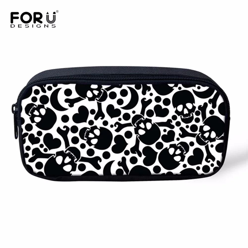 FORUDESIGNS/Школьные сумки-карандаши с мультяшным черепом для девочек, косметический чехол для женщин, Kawaii Kids, пенал для карандашей, сумка для путешествий, женские косметички