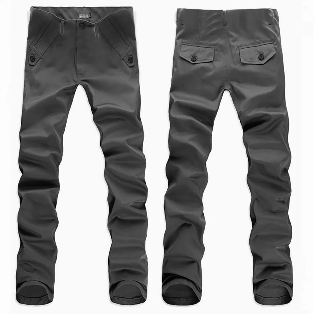 Для Мужчин's бизнес прямые брюки для девочек Slim Fit плюс размеры офис сплошной цвет брюки с большим количеством карманов Кнопка работы повседневные штаны