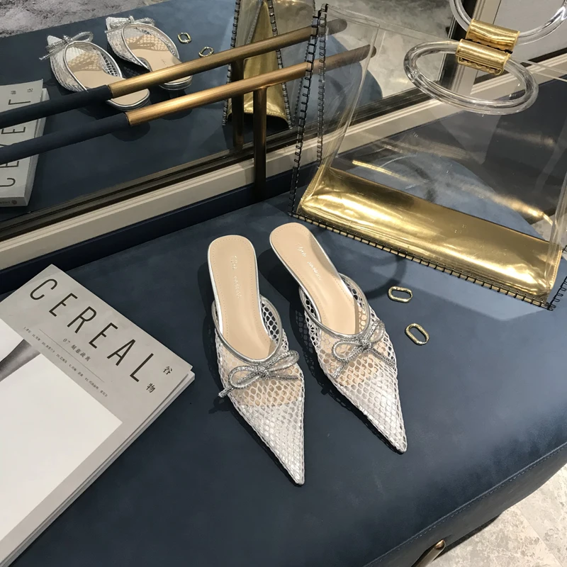 Boussac/пикантные туфли на высоком каблуке с бантом женские без задника рюмочка