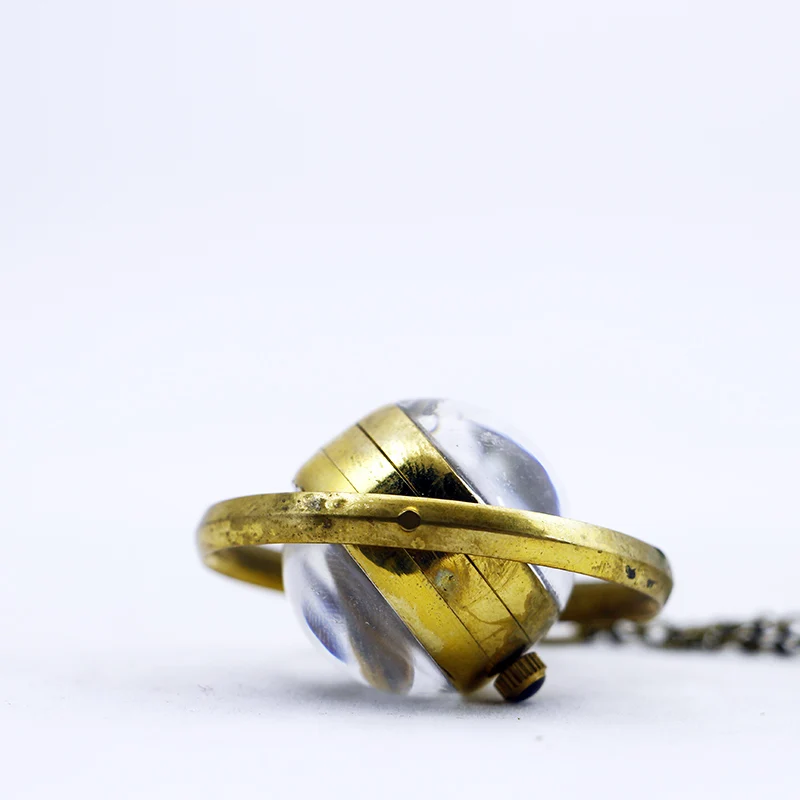 Personalized Design Mini Crystal Ball Manual Mechanical Pocket Watch Retro Steampunk Gentleman Style Necklace Pendant Clock