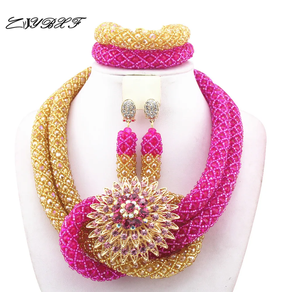 Новинка ярко-розовый и Шампанский комплект ювелирных изделий в нигерийском