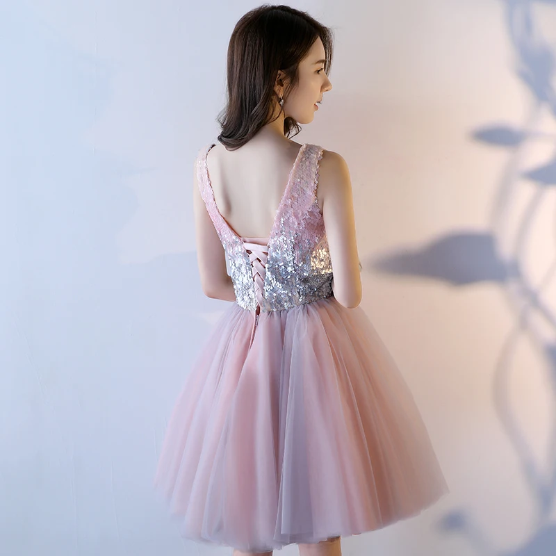 Блестящее женское платье с V образным вырезом без рукавов до колена|prom dresses 2017|prom