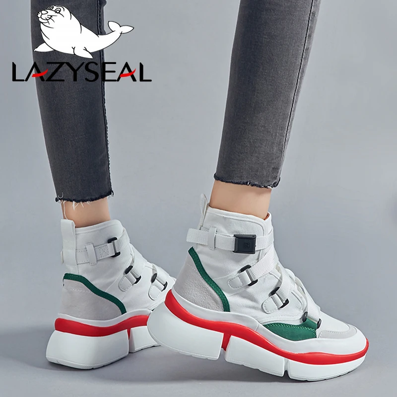 LazySeal; Новинка; женские ботильоны на платформе, увеличивающие рост, с пуговицами; женская дышащая обувь на плоской подошве с круглым носком; женские кроссовки
