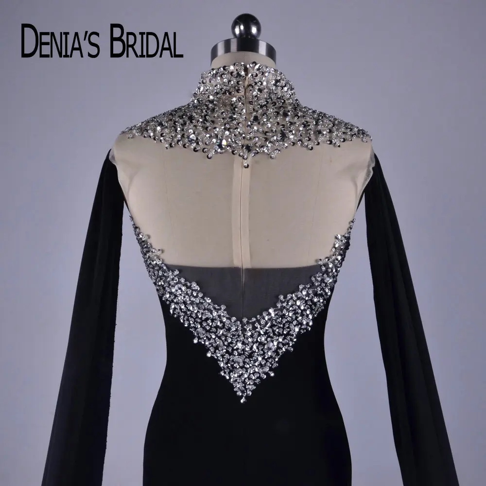 2020 Black High Neck Evening Dresses Real Image Mermaid Beaded Sequins Sweep Train Gowns | Свадьбы и торжества