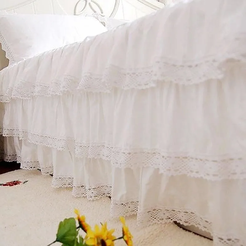 Бесплатная доставка 100% хлопок роскошная трехслойная белая атласная кружевная