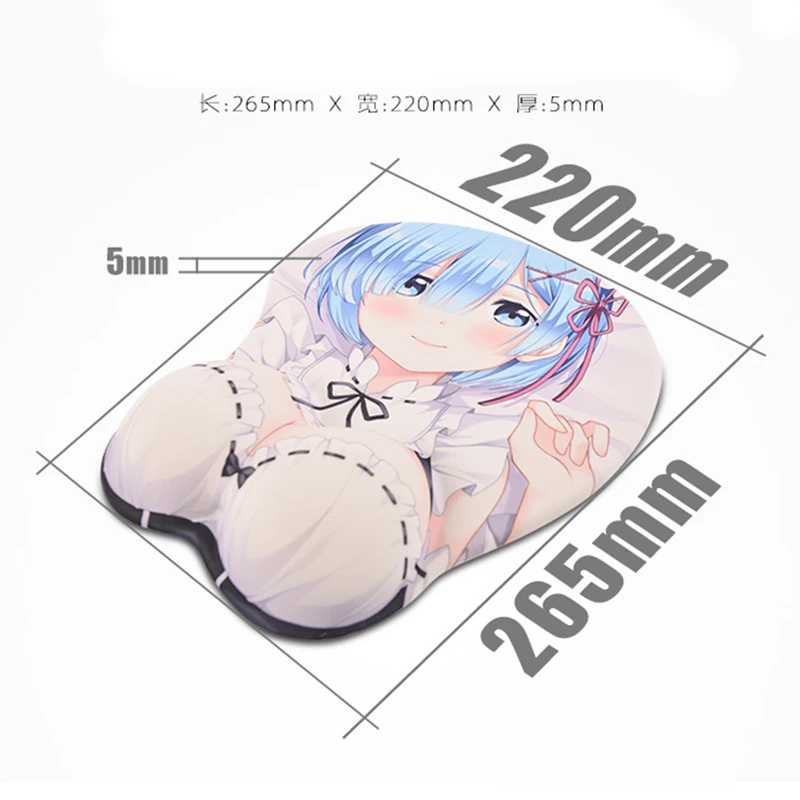 

FOR Re_Zero Rem 3D Soft Breast Gaming Mouse Pad Mat Mat Anti-skid with Gel Wrist Support Gift Packing