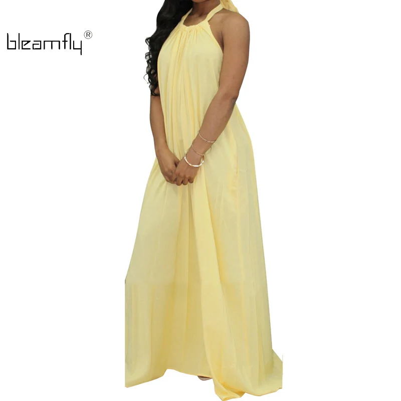 Женское длинное платье белое желтое синее Пляжное с открытой спиной|Женские