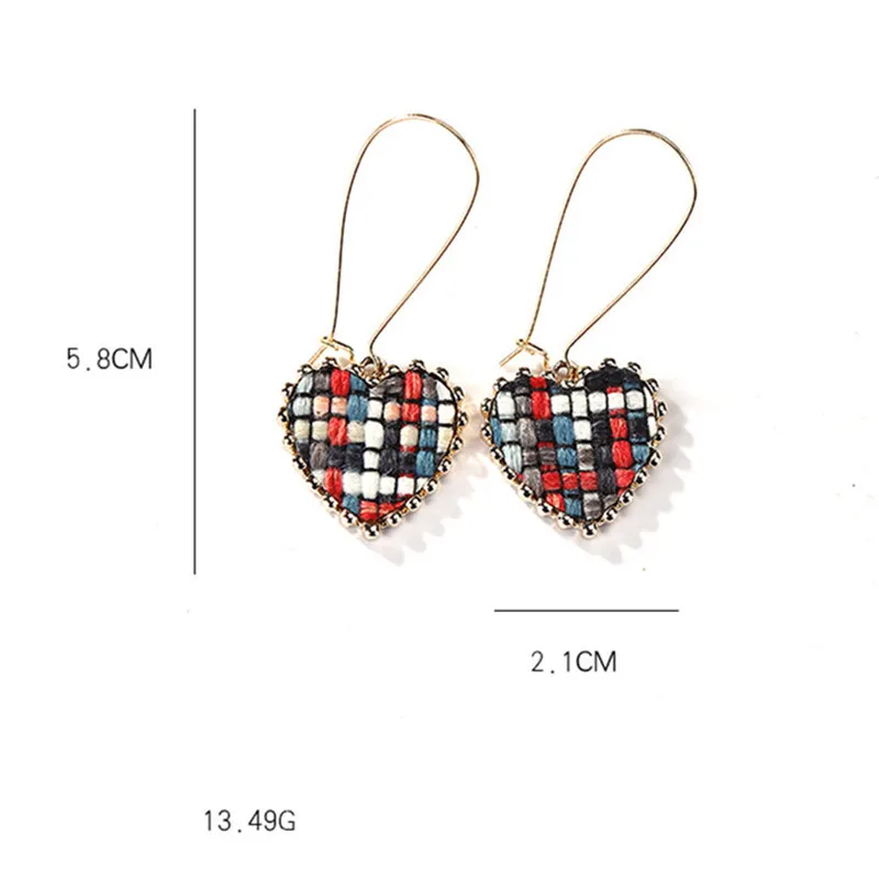 Новая мода серьги ручной работы Элегантные Красочные клетчатые ткани сердце для