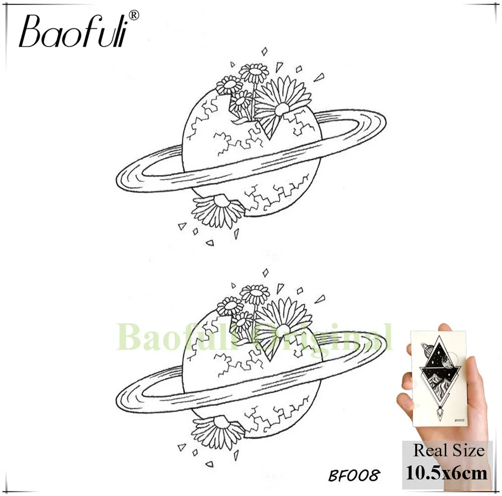 Временная тату наклейка BAOFULI планеты луна лес горы боди арт искусственная