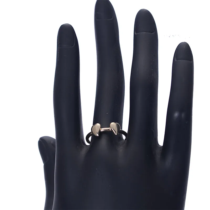 Позолоченные серебряные простые кольца с двойным сердечком для