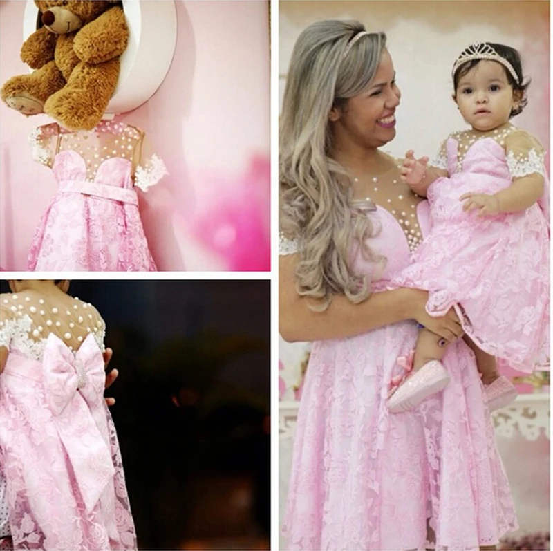 

New Jordan Toddler Lace Cummunion Dresses Pink Pageant Baby Party Frocks Special Mother Daughter Dress Gown 2020