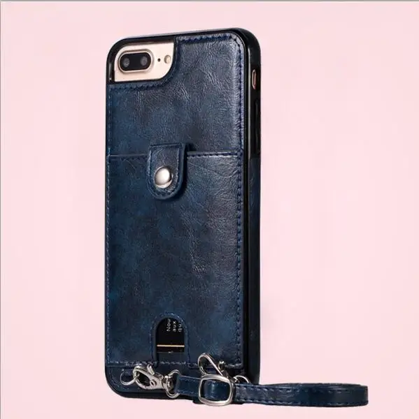 dark blue wallet Для iphone XS MAX XR X 7 8 plus чехол Роскошный pu кожаный бумажник карта с плечевым ремнем Чехол для телефона s для iphone 6 6S plus - Цвет: dark blue wallet