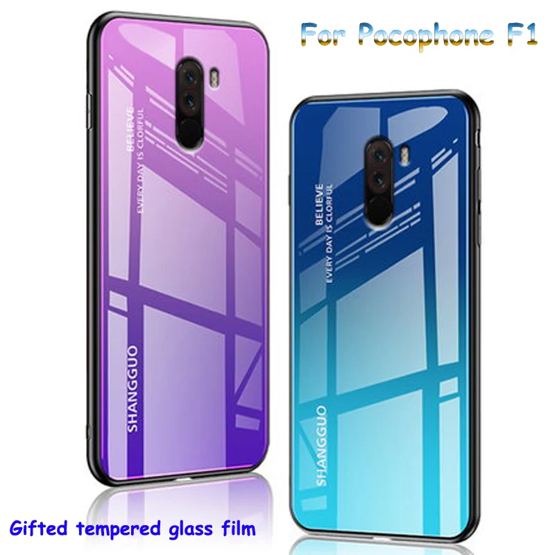 Стекло для xiaomi mi Pocophone F1 чехол PocophoneF1 телефонные чехлы градиент закаленная