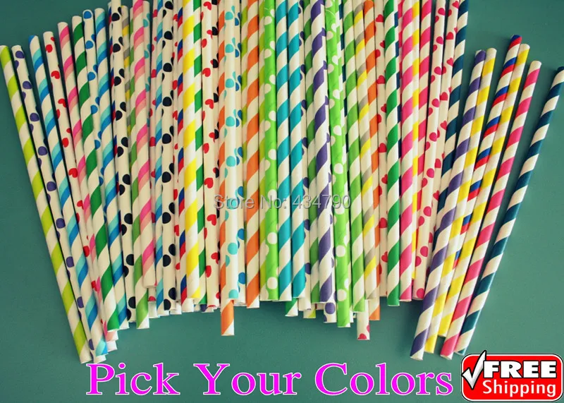 1000 шт. бумажные соломинки в полоску горошек | Дом и сад