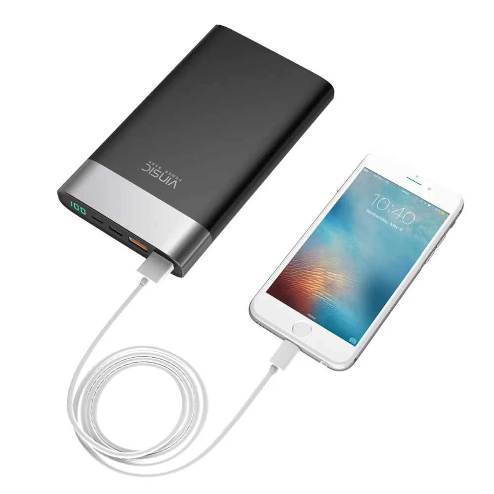 Vinsic 20000 мАч QC3.0 Quick Charge Мощность банк 2.4A внешний Батарея Зарядное устройство Тип C
