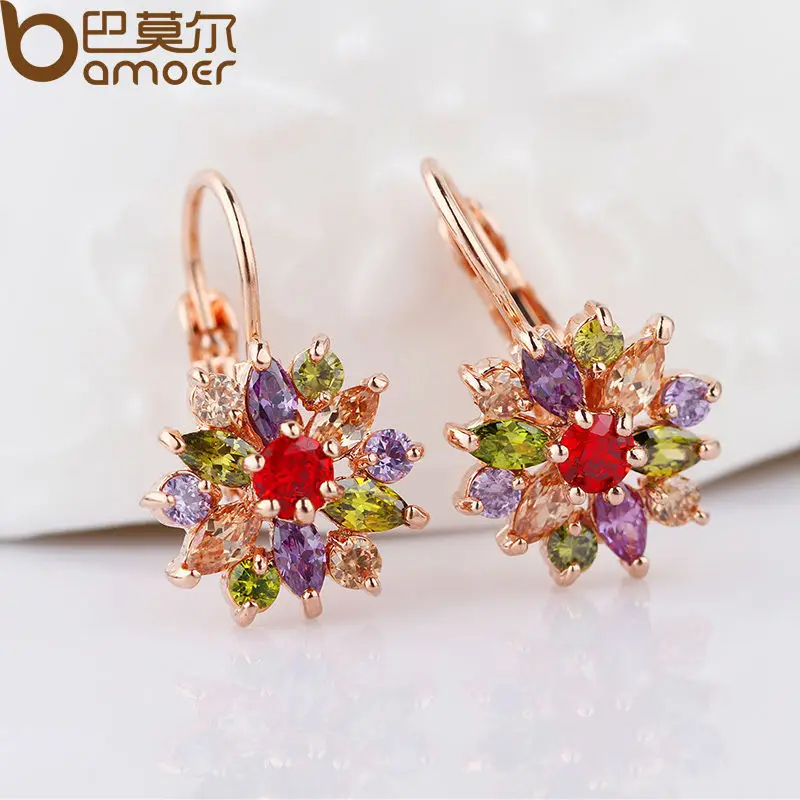 Bamoer 18 К розового золота Engamement Jewlery устанавливает для женщин с высокое качество многоцветный ааа циркон
