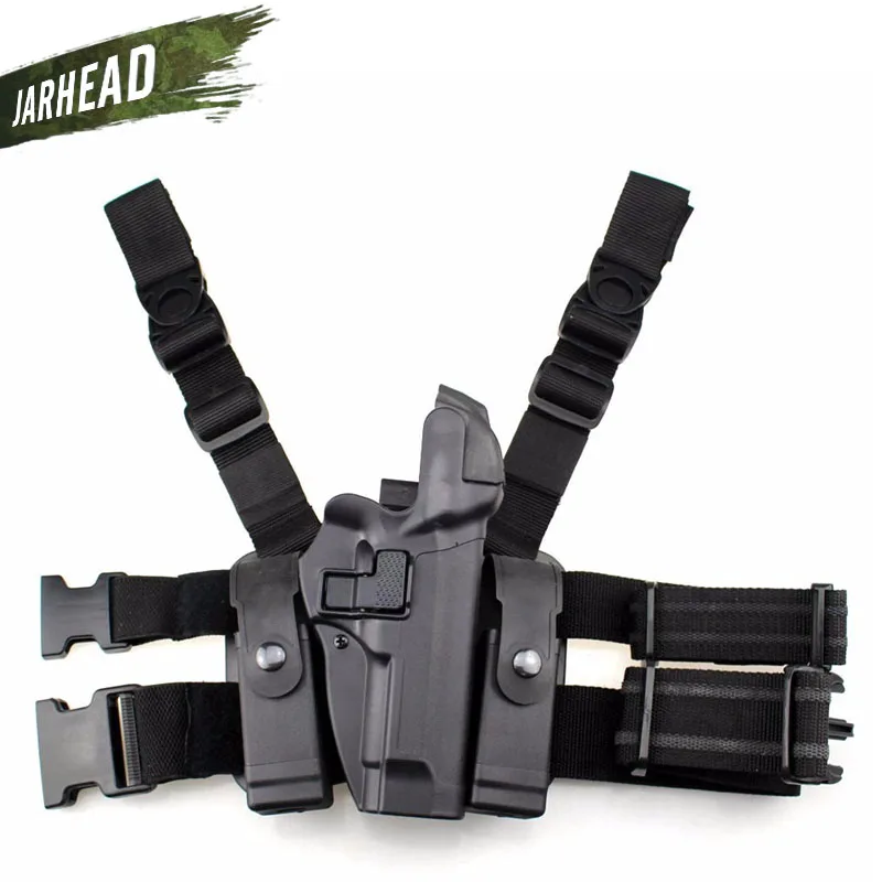 

M92 Tactical Right Leg Thigh Hand Holster Level 3 Lock Duty Pistol Gun Holster w/ Magazine Torch Pouch for Beretta M9 M92