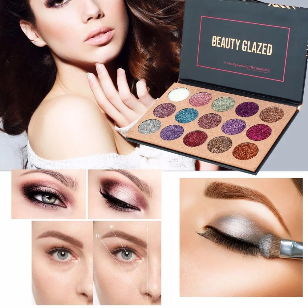 Портативная палитра теней для век BEAUTY GLAZED 15 ультрапигментированных с блеском