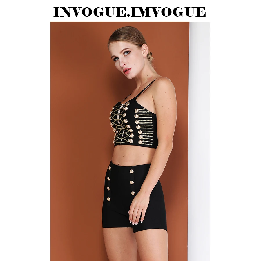 INVOGUE. IMVOGUE 2019 Новое поступление модный дизайн с пуговицами открытыми плечами на