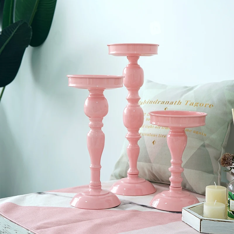 

European pink candle holders wedding decorations candlesticks iron Cake stand dessert home table flower vase storage rack ZT147B