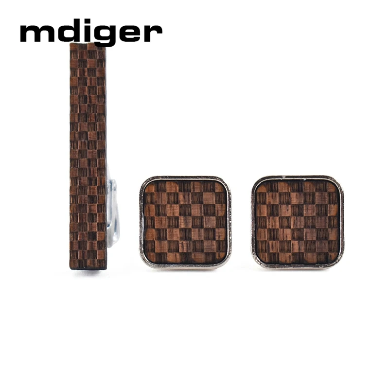 Mdiger деревянные Запонки + набор зажимов для галстука мужчин клетчатая рубашка