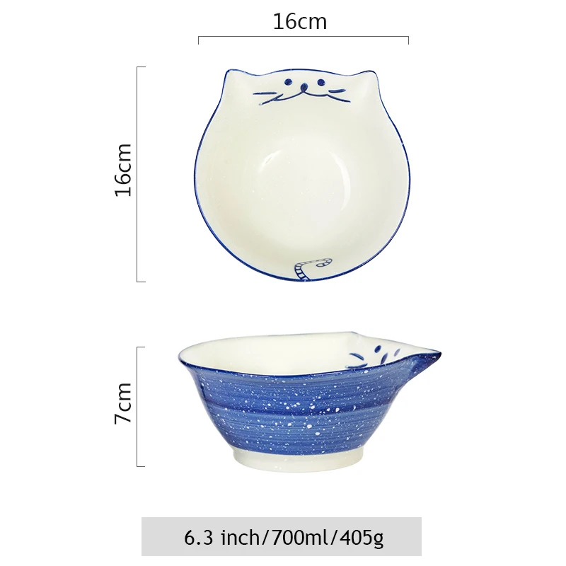 6.3 inch Blue 1 шт. мультяшная Китти керамическая обеденная миска ручная роспись кошка Фарфоровая чашка для риса лапша миска для десерта миска посуда - Цвет: 6.3 inch Blue