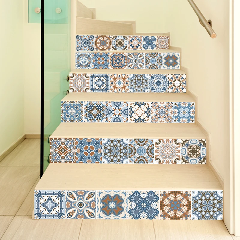 

Mediterranean Style Stairs Steps Stickers Wood Tile Stair Sticker Decals Creative Self Adhesive Mural Adesivo de Parede QT054