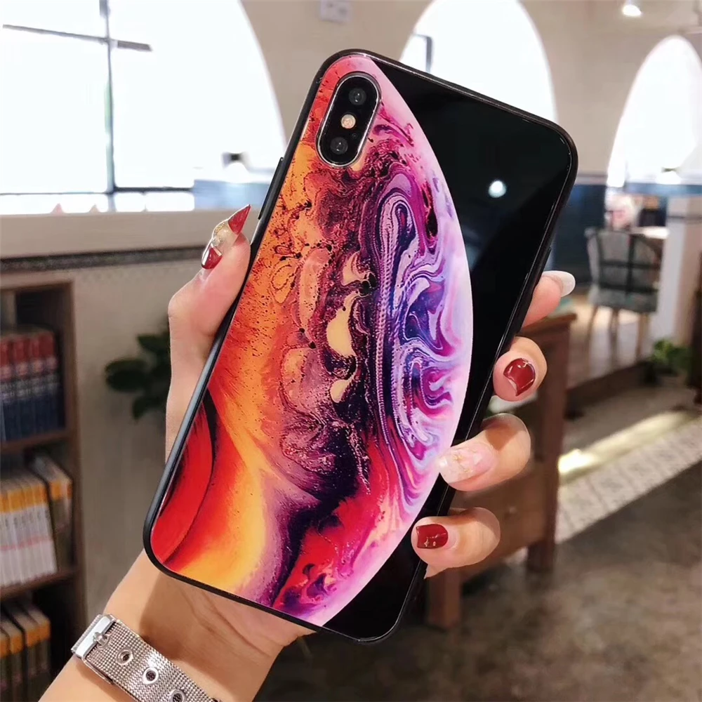 For iPhone XS Max Case Star Space Tempered Glass Back Cover Protective Fundas XR Coque |