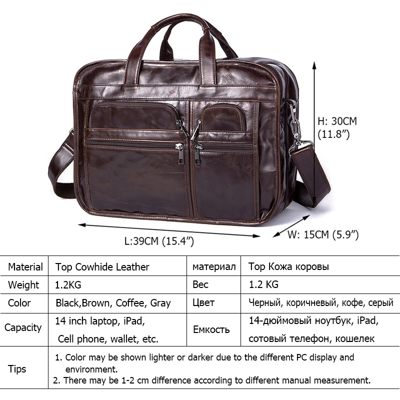 Genuine Leather Men's Bag Business Casual Briefcase Men Crossbody Bags Shoulder Messenger Bag Male Handbag 14 inch Laptop Bag
