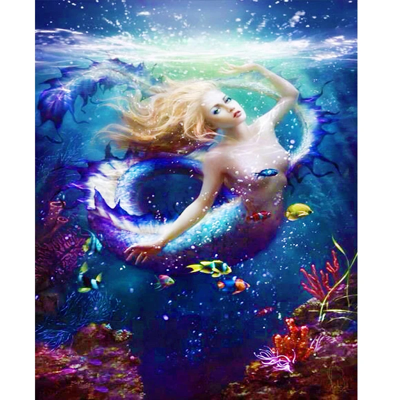 Megayouput FULL Diamond 3d Mermaid Princess picture DIY diamond painting cross stitch mosaic embroidery wall art decor | Дом и сад