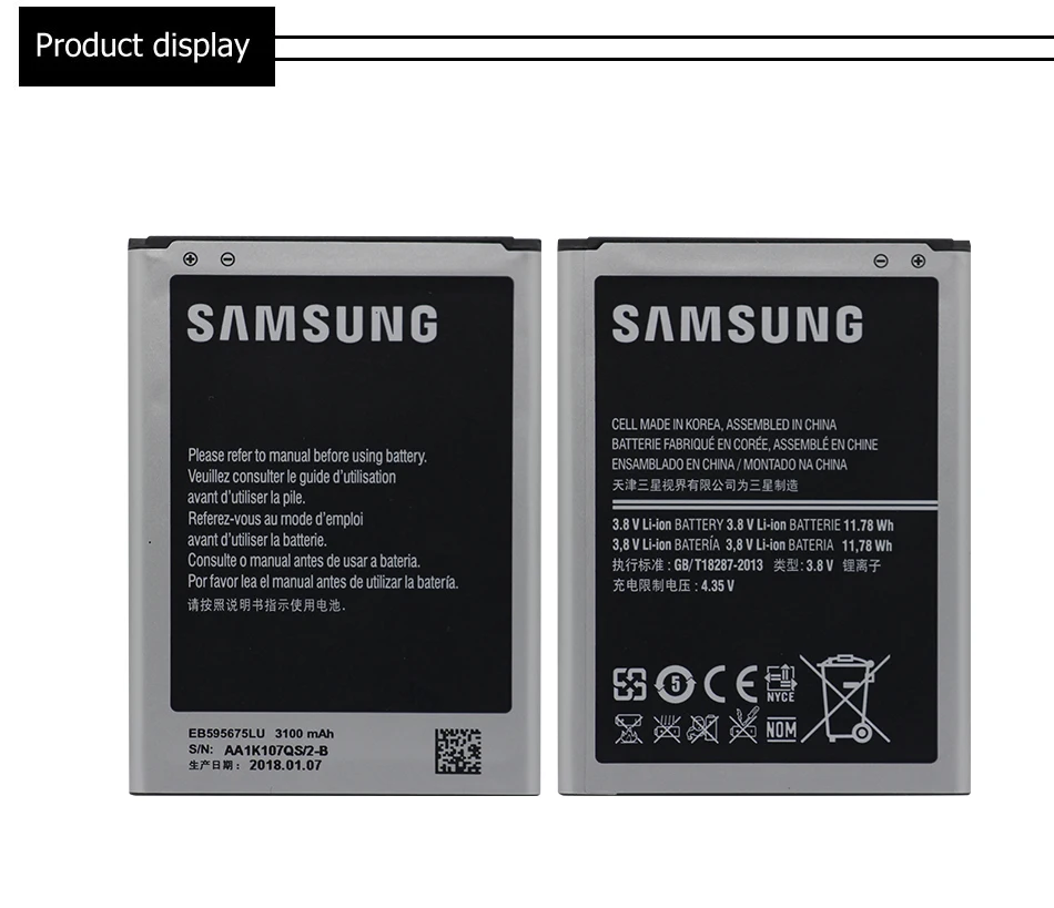 Samsung телефон батарея EB595675LU 3100 мАч для samsung Galaxy Note 2 N7108 N7108D NOTE2 N7100 N7102 N719 батареи
