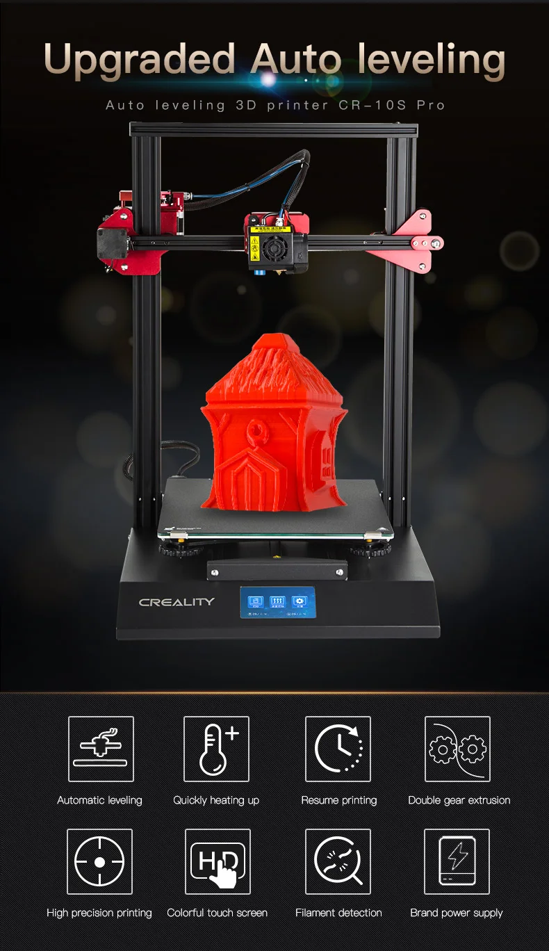 Creality 3d принтер CR-10S Pro Набор для творчества 300*300*400 мм размер печати 4,3 дюймов сенсорный ЖК-экран повторная печать нити обнаружения